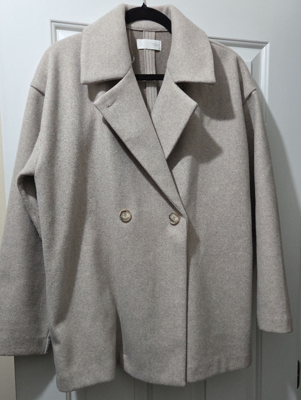 Zara Double-Breasted Pea Coat in Light Taupe